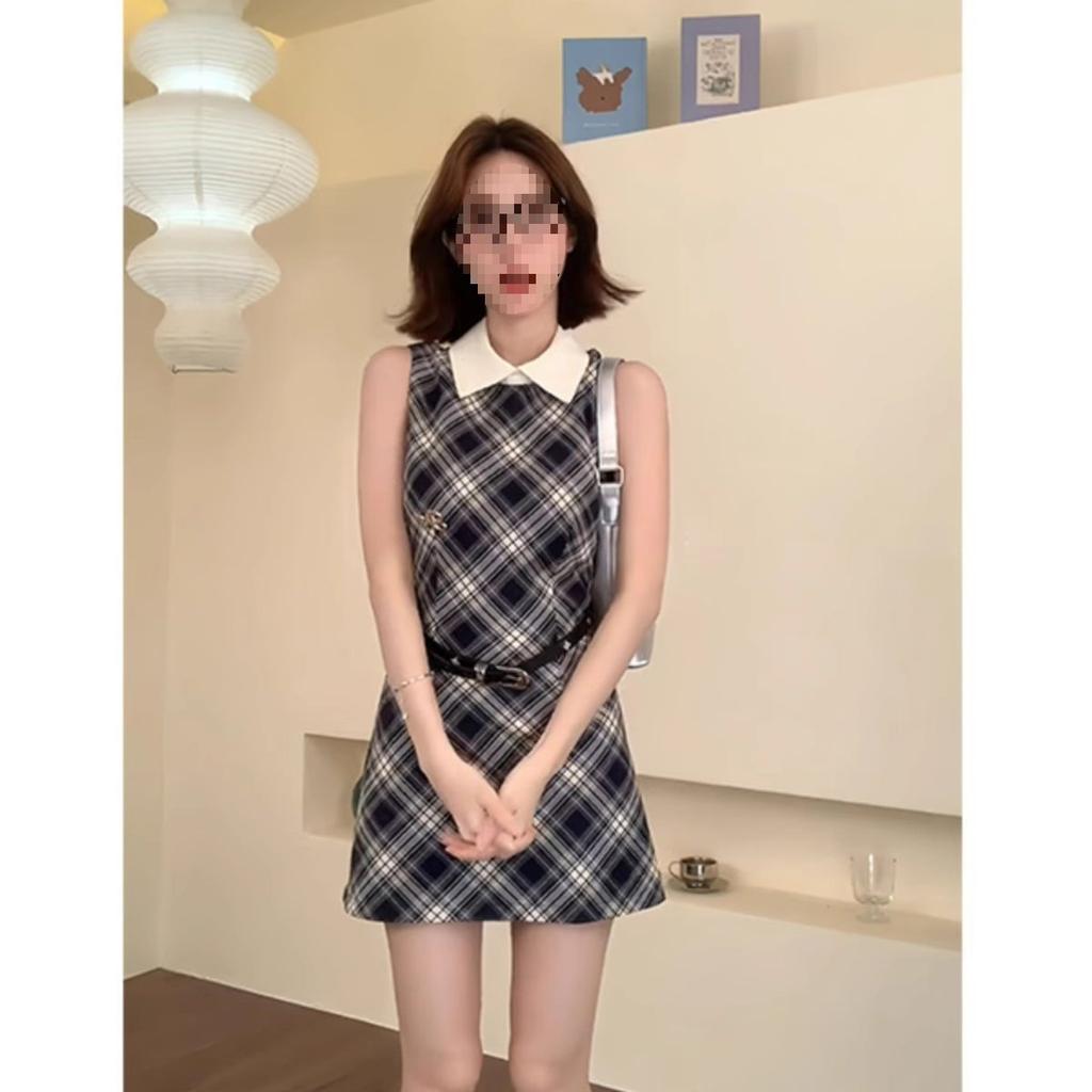 Small plaid blue dress summer new small fragrant style high-end temperament French skirt women's clothing