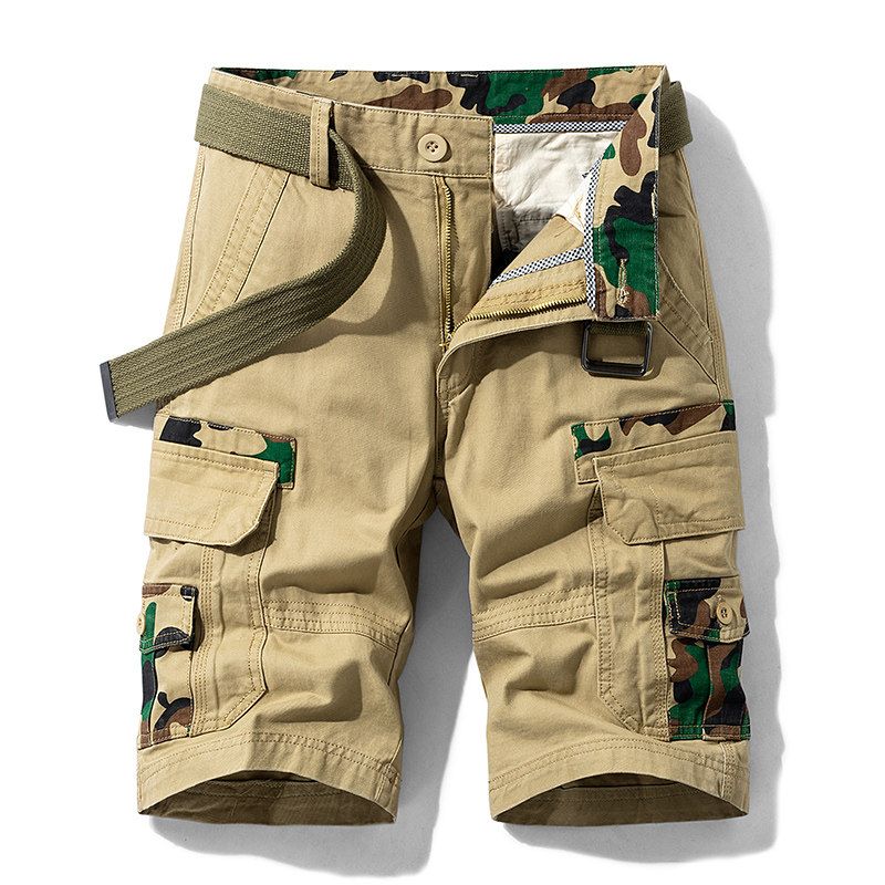 Exported to Europe and America, Surplus Camouflage Military-Style Workwear Multi-Pocket Shorts for Men, Casual Cropped Shorts with Tags Removed