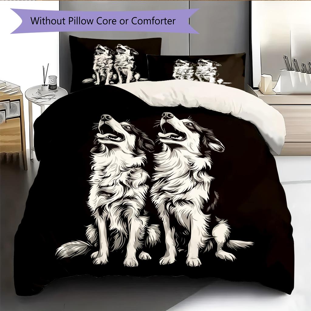 Black Border Collie Pattern Bedding Home Decoration Birthday Gift (1 * duvet cover + 2 * pillowcase, without core)