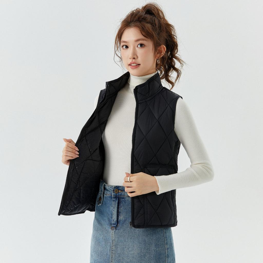 Women's Spring and Autumn Zipper Women Down Cotton Vest Light External Wear Double-sided Warm Stand-up Collar Vest Fashionable and Warm