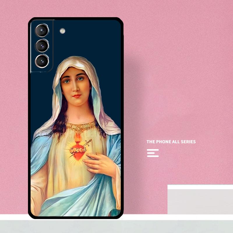 Virgin Mary And Jesus Heart Phone Case For Samsung Galaxy S23 Ultra Plus S21 S22 Ultra S20 FE S9 S10 Note 10 20 Ultra
