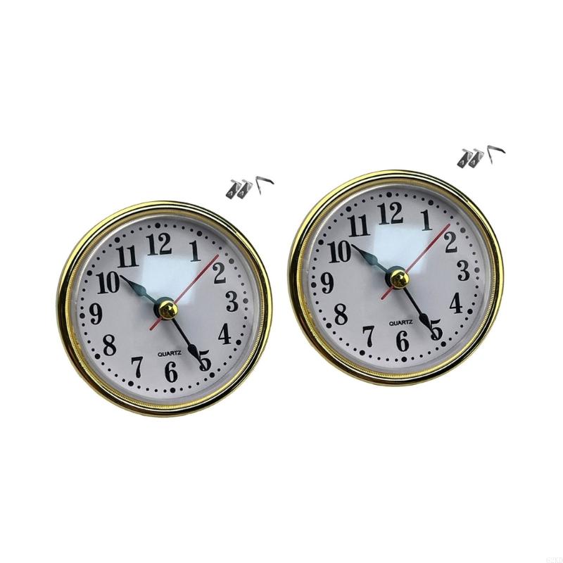 62KD Mini Clock Insert 65mm Round Movement White Face with Gold or Silver Trim Easy To Read Arabic/Optional Numerals