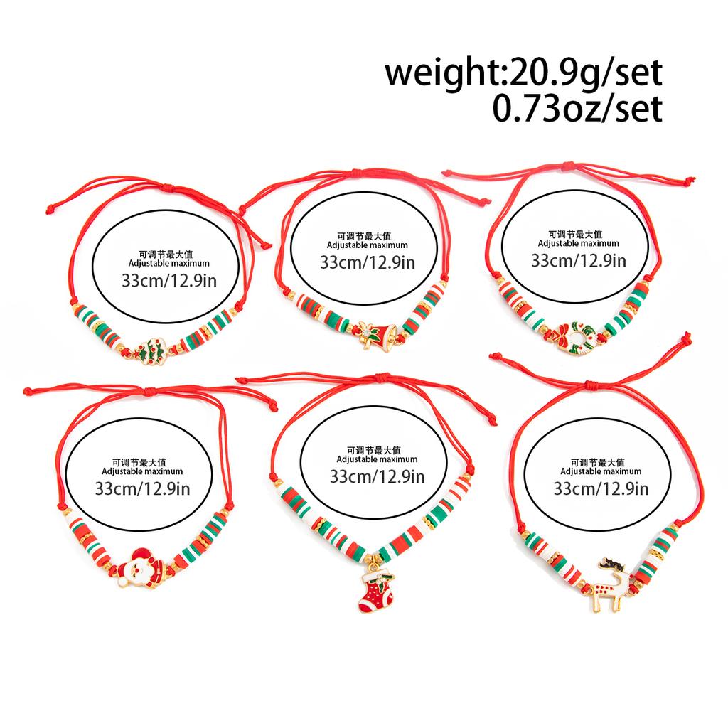 SHIXIN 6Pcs/Set Christmas Bracelet for Women Santa Claus Elk Christmas Tree Socks Pendant Bracelet Adjustable Rope Chain Bangle