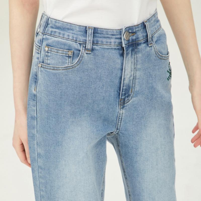 Benetton Benetton Logo Beading Slim Straight Denim Pants Badpb5431 Bl