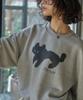 THE GREEN LAB Lovely Cat Crop Sweatshirt [Navy]