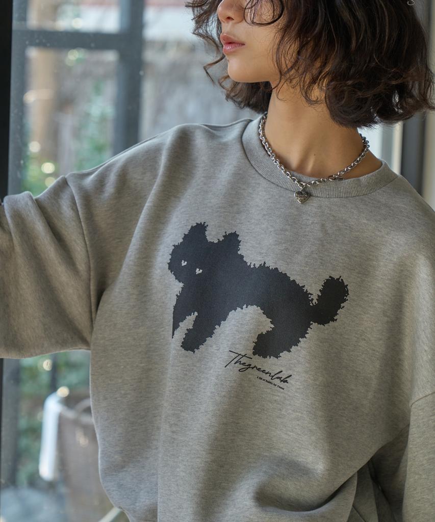 THE GREEN LAB Lovely Cat Crop Sweatshirt [Navy]