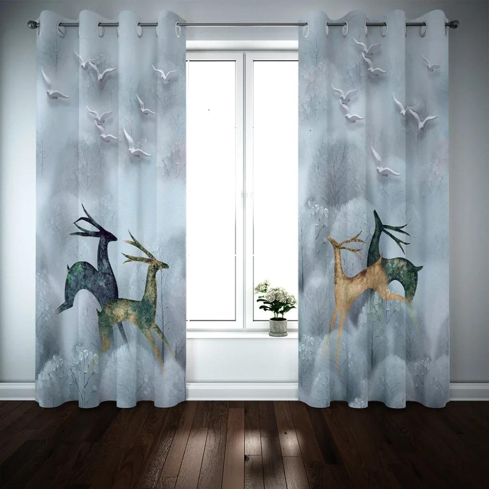Олень в форме животного с узором, высокие затемняющие шторы, цифровой градиент, современный принт, занавеска для гостиной, спальни, домашний декор, драпировка