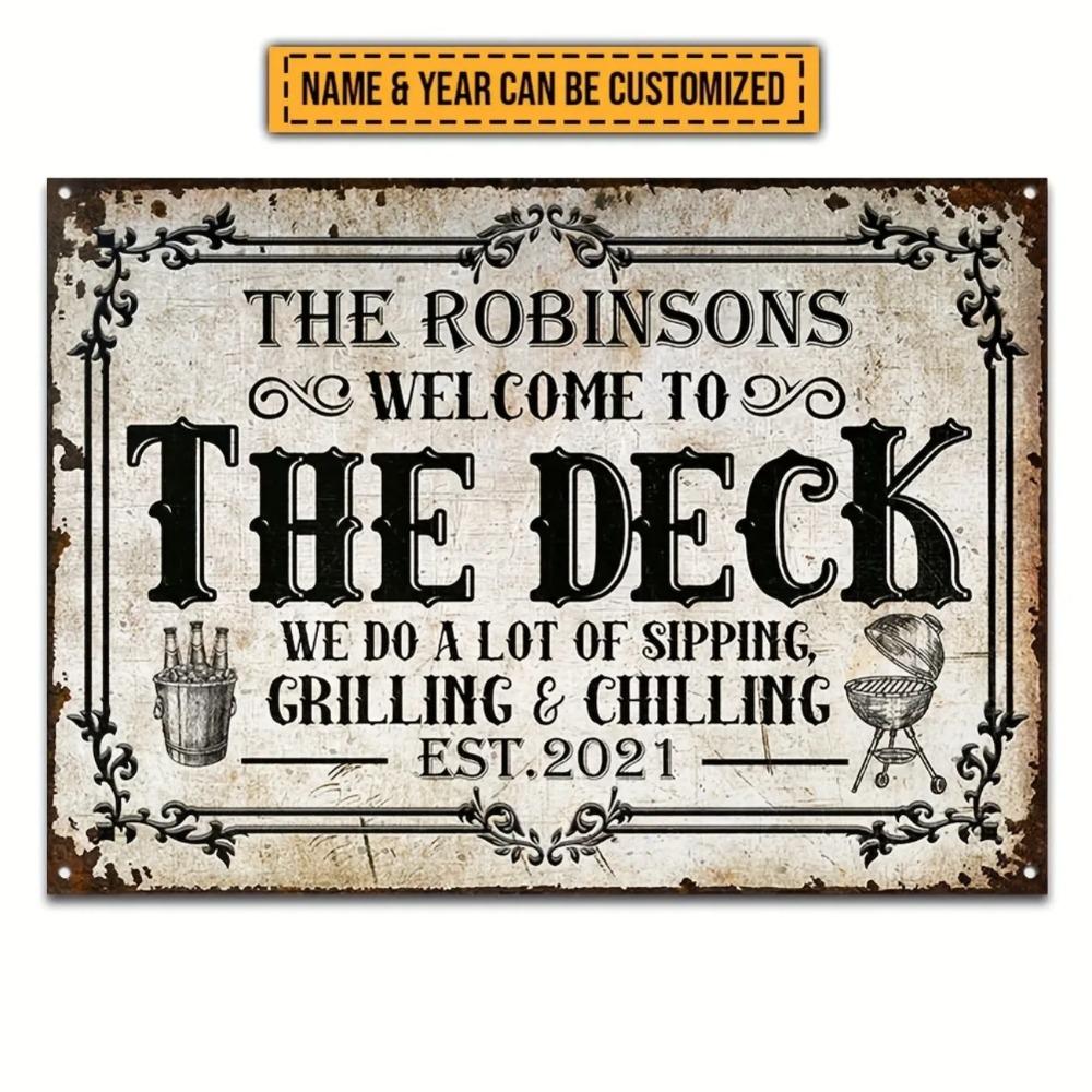 Индивидуальный Металлический Знак в Рустикальном Стиле 'The Robinsons Deck' для Уличного Патио, Двора, Железный Декор