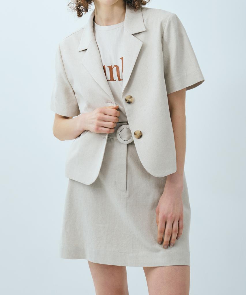 Jun By Jun K Belted Linen Mini Skirt_Oatmeal