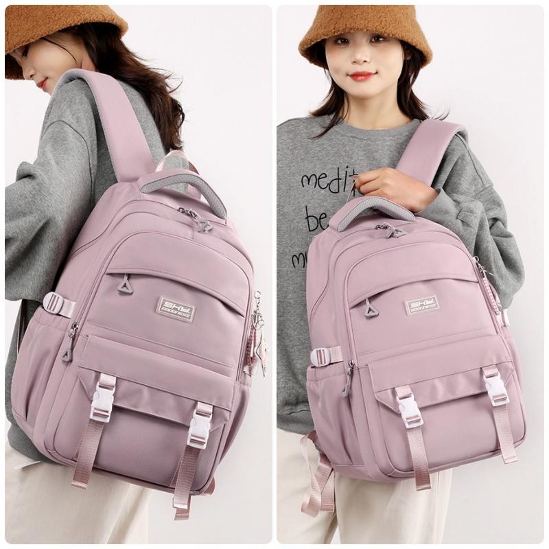 Простой однотонный рюкзак для школьников средней школы, повседневный, большой емкости, дорожные рюкзаки, практичные многослойные карманы, школьные сумки для девочек старшей школы