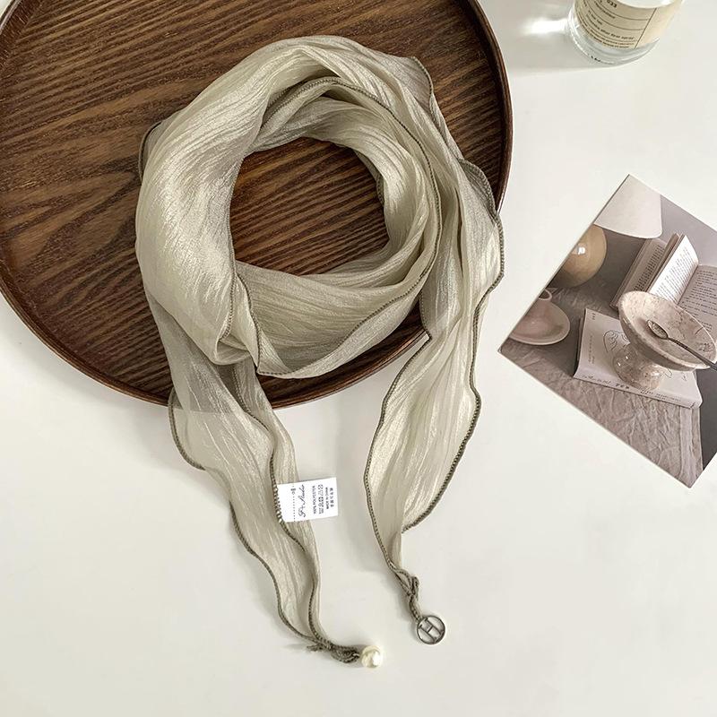 Long Silk Scarf, Women's Versatile Handmade Pendant, Tulle Scarf, Neck Protection, Decorative Neck, Solid Color, High-end Scarf, Scarf.