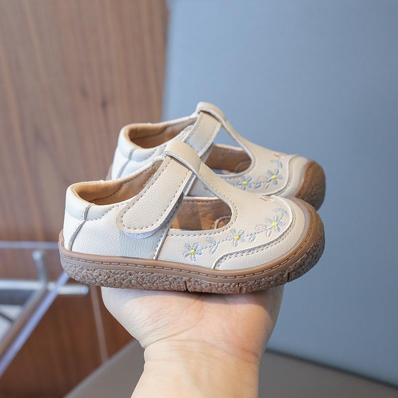 Детская мода повседневная обувь для девочек T-Strap милая вышивка круглый носок нескользящие детские милые мокасины принцессы обувь прямая поставка