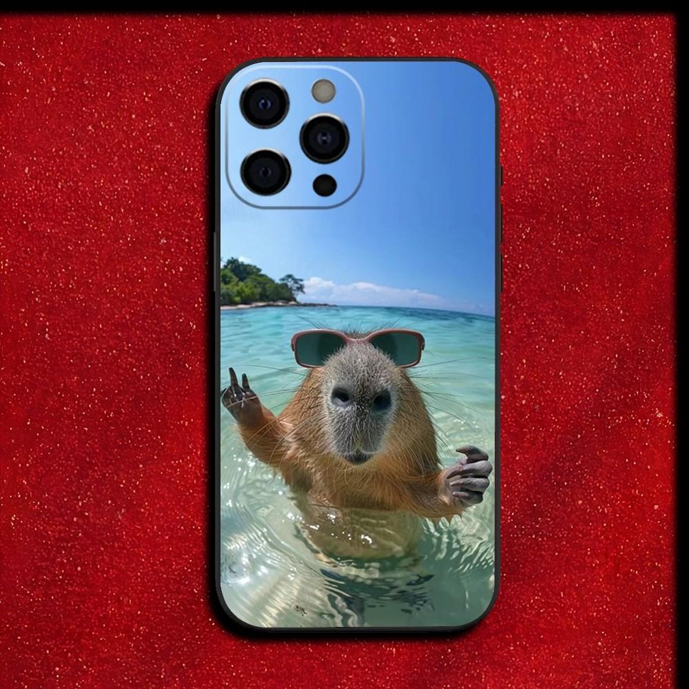 Милый чехол для телефона с капибарой для iPhone 16,15,14,13,12,11,Pro,X,XS,Max,XR,Plus,Mini Мягкий черный чехол
