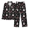 Женский повседневный модный комплект для дома с длинным рукавом и брюками с рождественским принтом