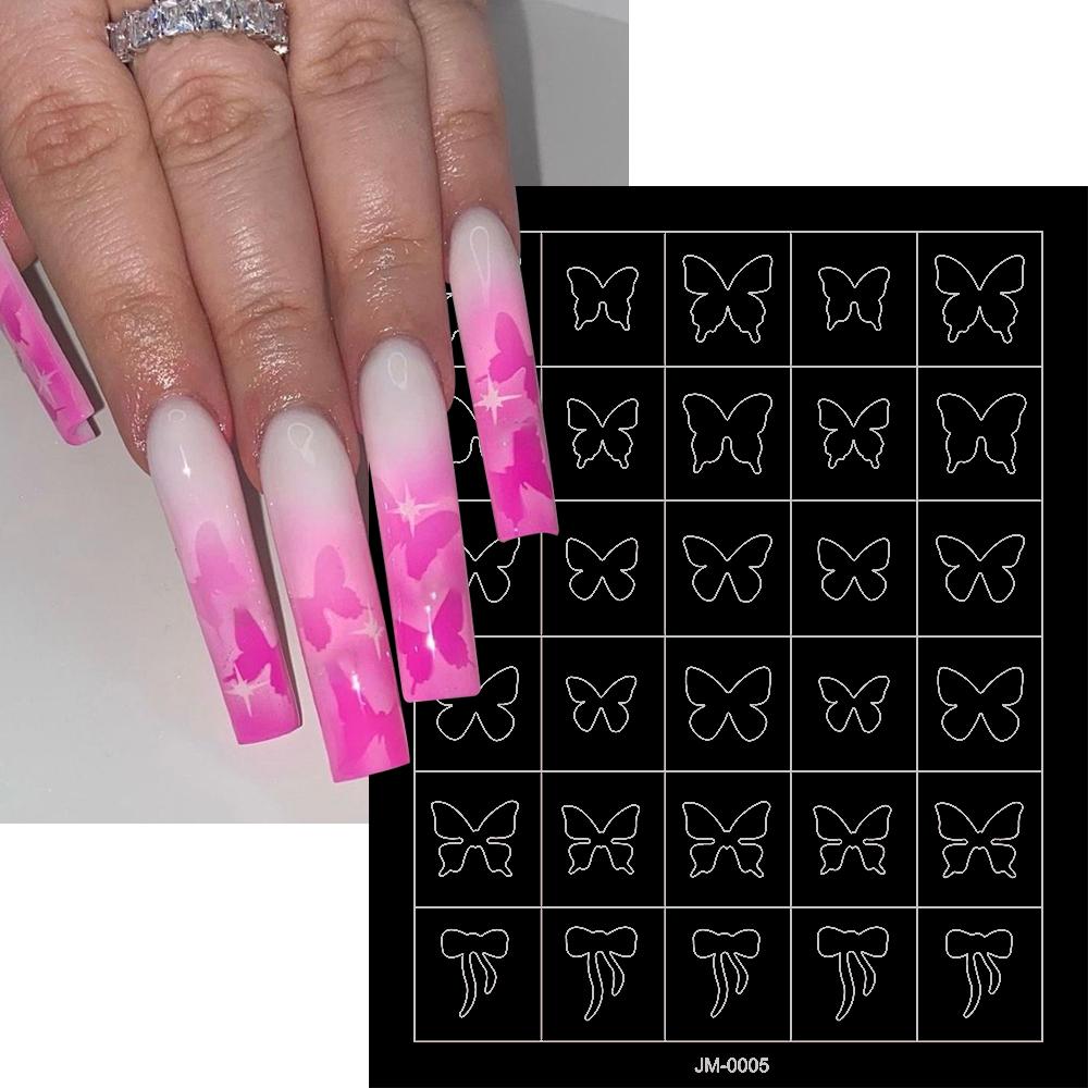 1pcs Airbrush Nail Stencils Stickers Heart Butterfly Bow Flame Star Nail Decals Paper French Nail Guides Slider Manicure Decora