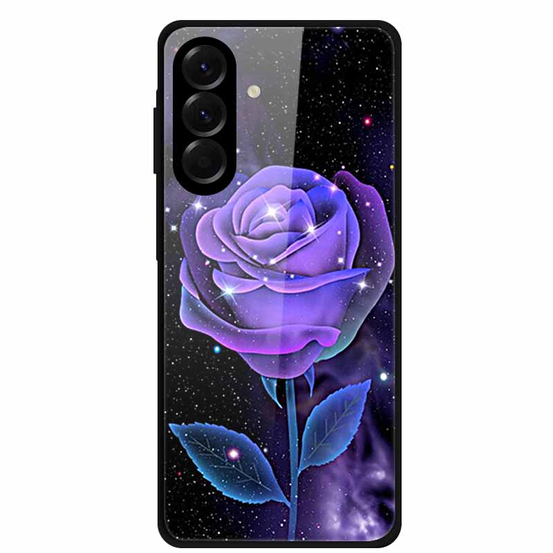 Закаленное Стекло Чехол для Телефона для Samsung Galaxy S24 FE Чехол Жесткая Поликарбонатная Задняя Крышка Оболочка для Galaxy S24FE S 24 FE 5G Жесткие Чехлы Цветок