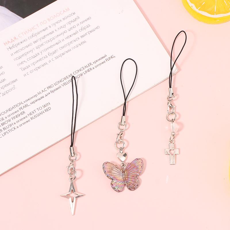 Подвеска-бабочка со звездой и крестом, ремешок для телефона для девочек, минималистичный декор для сотового телефона Y2K