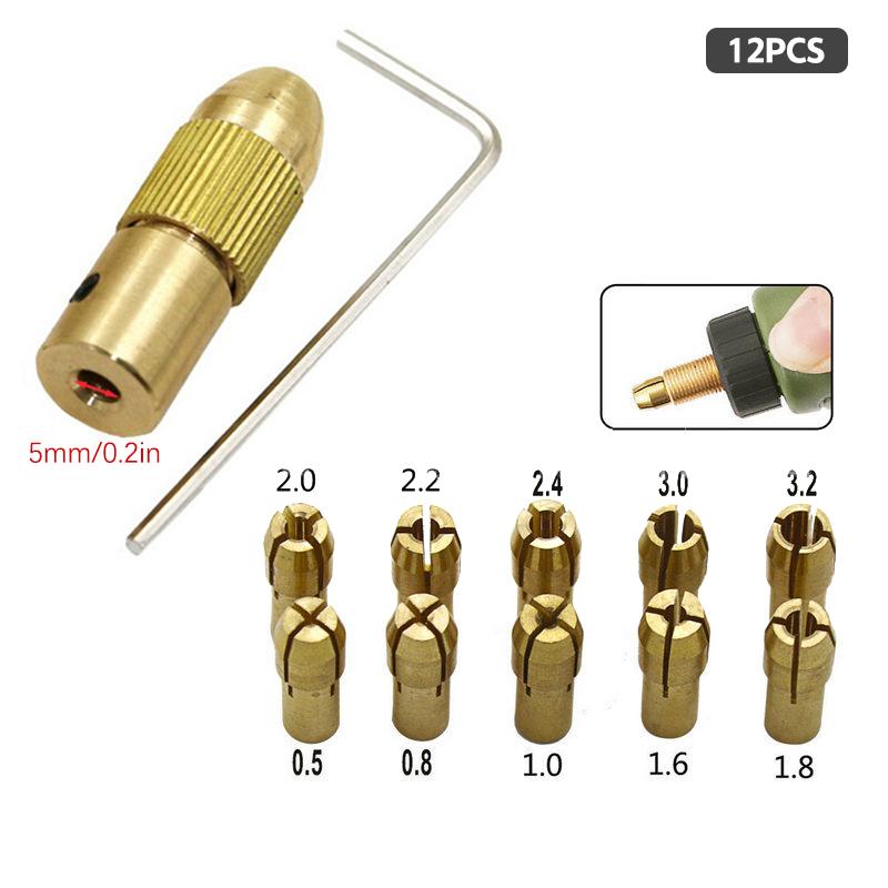 7/12Pcs Brass Collet Micro Drill Self-Tightening Drill Bit Tool Adapt 2-5Mm Bit