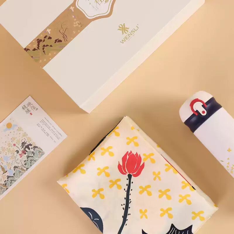 WENSLI Mulberry Silk Scarf & Insulated Cup Gift Set