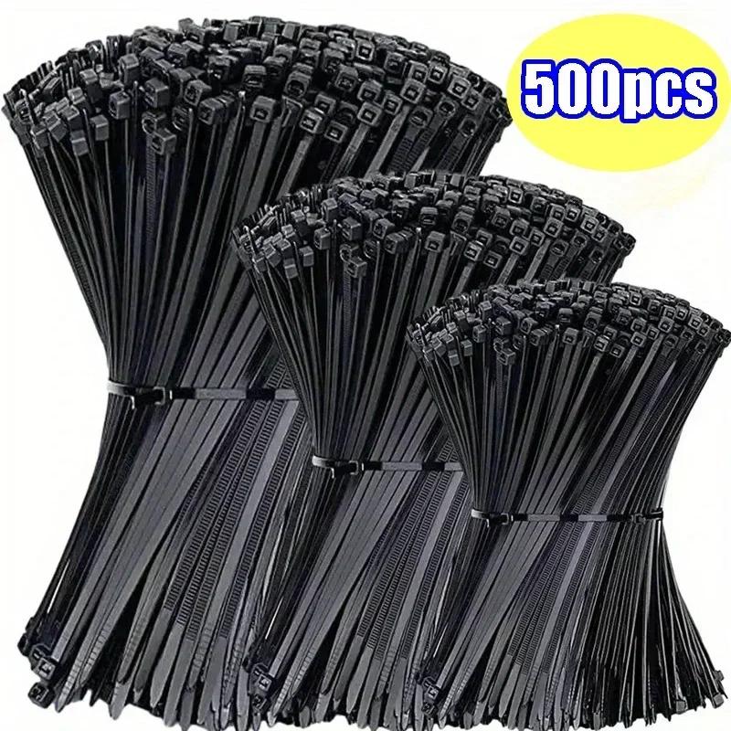 500100Pcs Plastic Nylon Cable Ties Self-locking Cord Ties Straps Adjustable Cables Fastening Loop Home Use Office Use Wire Zip Ties