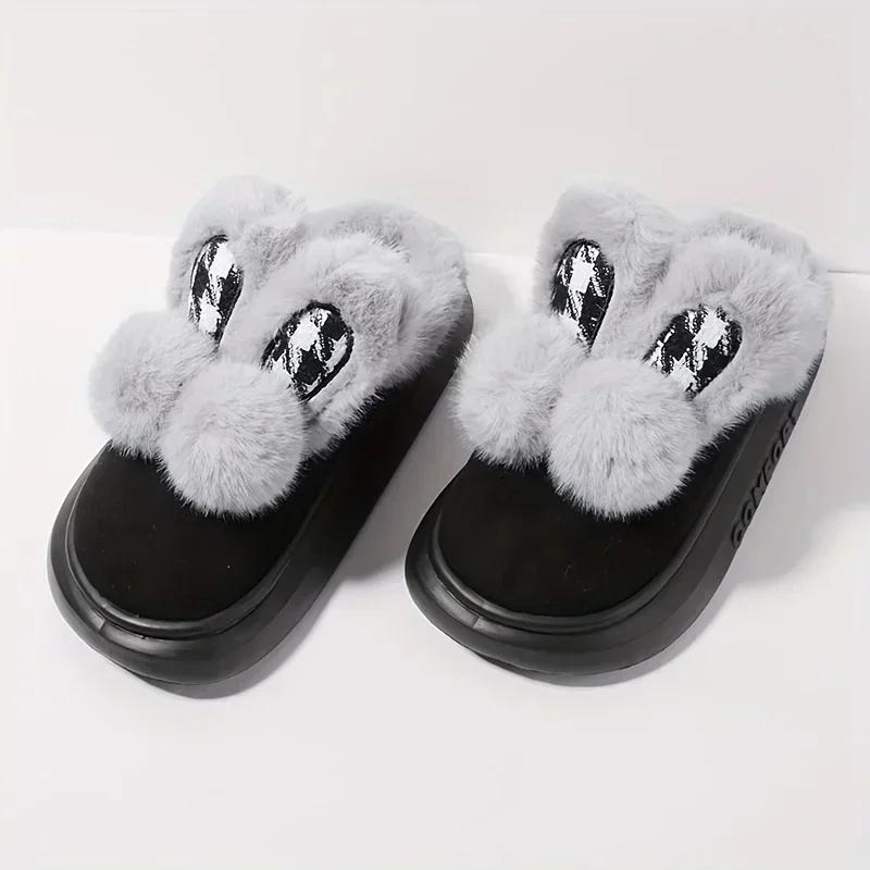 Зимние милые хлопковые тапочки с кроличьими ушками, теплые, повседневные, для дома, с толстой подошвой, нескользящие, легкие, с закрытой пяткой, домашняя обувь