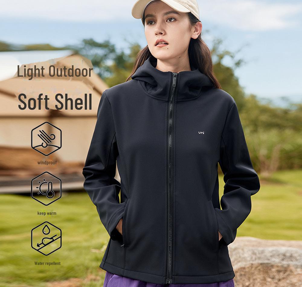 Женская водонепроницаемая ветрозащитная куртка Soft Shell - облегающий крой, плюс бархат, утолщенная для осеннего и зимнего альпинизма