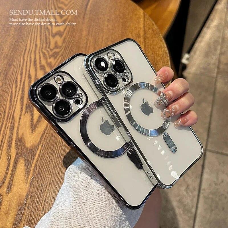 Модные магнитные чехлы для iPhone 15 14 13 12 11 Pro Max Plus для чехла Magsafe с покрытием, прозрачный мягкий силиконовый чехол для беспроводной зарядки