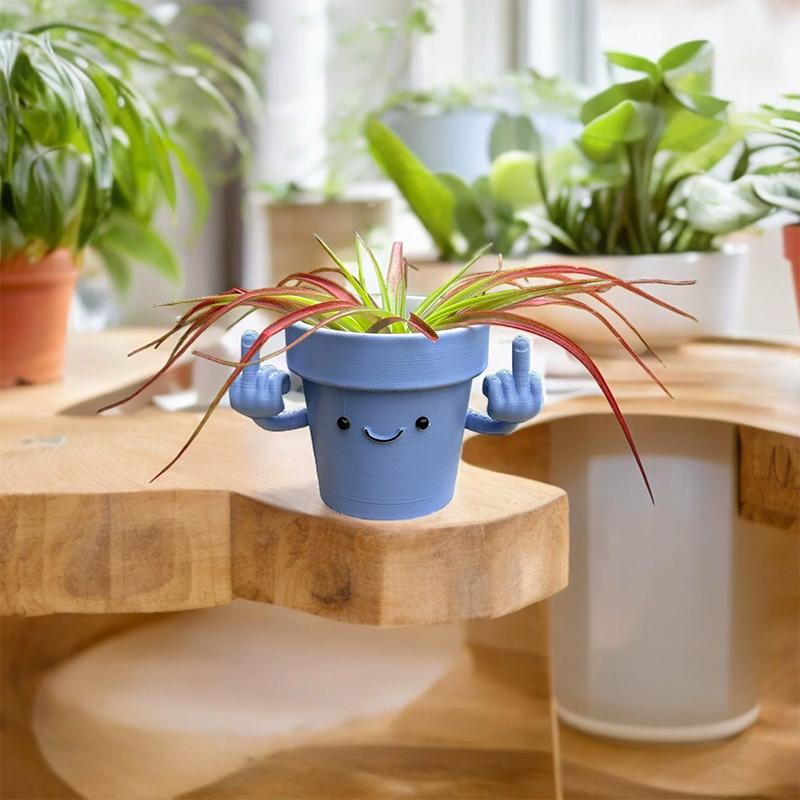 Funny & Unique Middle Finger Plant Pot, Face Smiling Flower Pot, Succulent Planter, Resin Figure Planter Pot For Indoor Outdoor