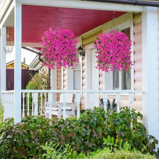 Искусственные подвесные цветы петунии, устойчивые к ультрафиолетовому излучению, искусственные растения для улицы, искусственная полосатая петуния, весенне-летний декор для дома, каминной двери, крыльца, патио