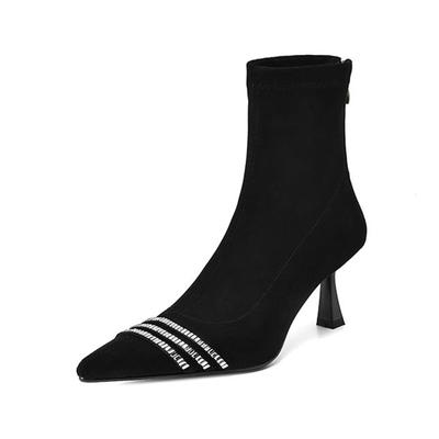 Зимние сапоги-шпильки на высоком каблуке из флока с кристаллами и бусинами, современные сапоги для женщин, размер 42, уличные сапоги, эластичные ботильоны