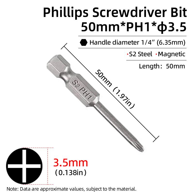 1PC Phillips Screwdriver Bits Cross Head Magnetic Screwdrivers PH00 PH1 PH2 S2 Alloy Steel Hex Shank Hand Tools 50/75/100/150mm