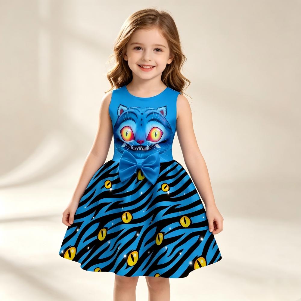 Girls Sleeveless Dress Witch Hunting Girls Group Full Print Galaxy Music Note Skirt with Big Bow Kids Princess Party Birthday Casual Sundress Little