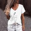 European and American Women's V-neck T-shirt Personalized Cartoon Cat Pattern 3D Printed Short Sleeve Fashion Trend Top