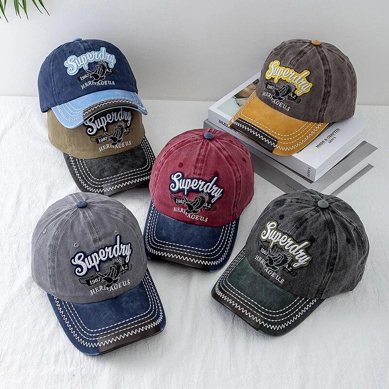 New Unisex Cap Washed Cotton Superday Embroidery Baseball Cap Outdoor Casual Color Matching Hats For Women Men Shading Cap