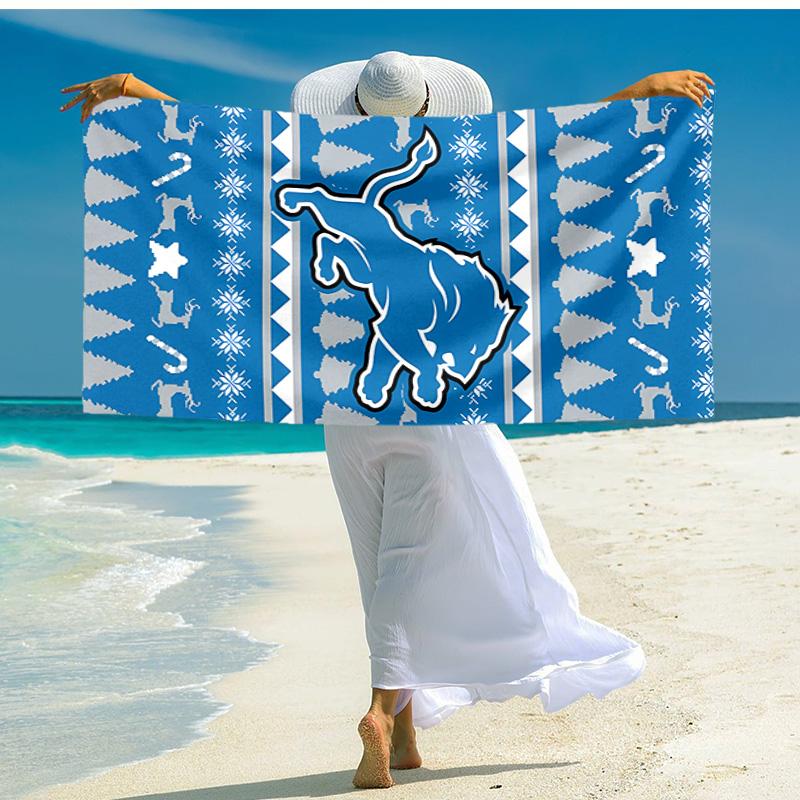 proof beach towel with Detroit Lions logo pattern - soft,absorbent,quick-drying,machine washable - perfect for swimming,camping,bathing