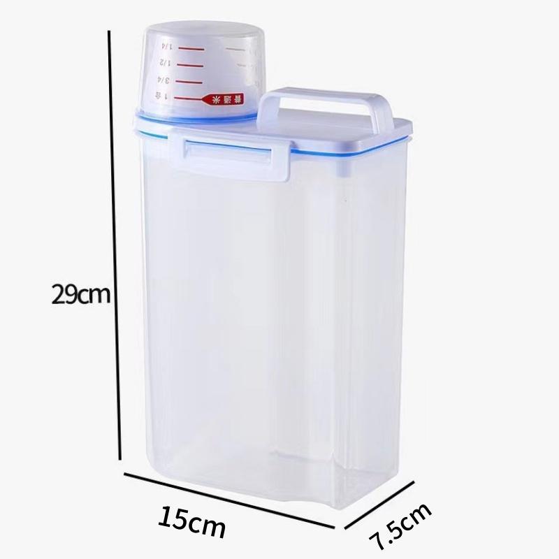 Transparent Plastic PP Kitchen Cereals Storage Box with Measuring Cup for Rice Flour and Pet Food Airtight and Moisture Proof