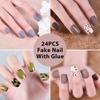 kads 24 шт. переносные накладные ногти с полным покрытием, накладные ногти с клеем, съемный французский дизайн ногтей