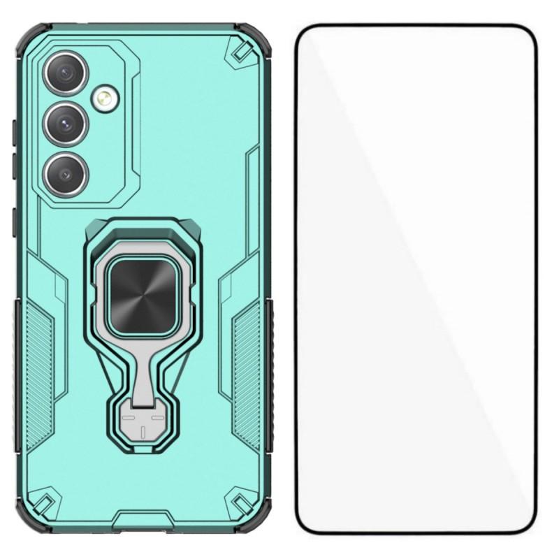For Samsung Galaxy A35 5G Phone Case WANLONFENG PC TPU Back Cover Kickstand with Tempered Glass