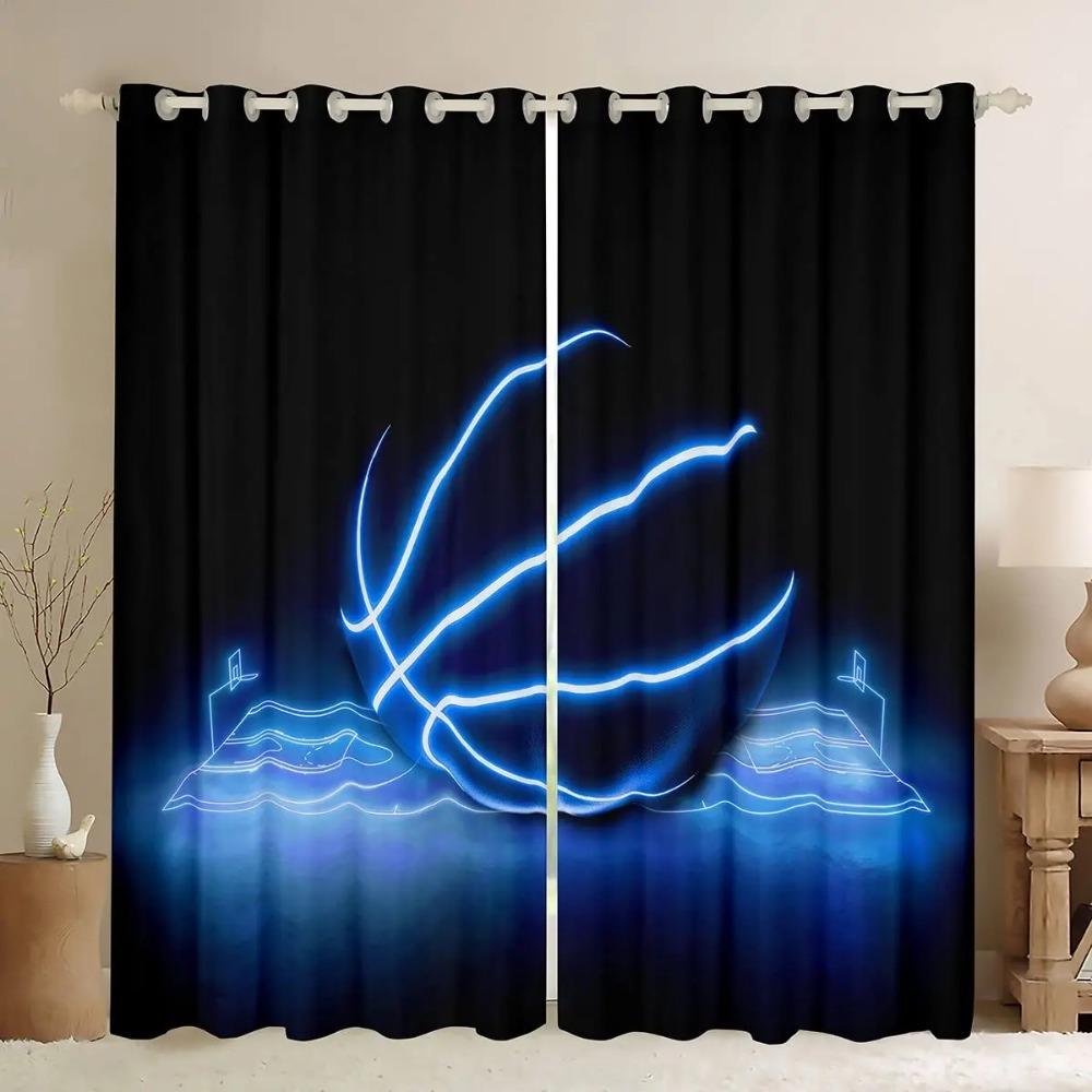 Basketball Curtains ideal ideal for Bedroom Living Room 3D Ball Court Window Opening Treatments Decorative Sports Theme Drapes Competitive Curtain