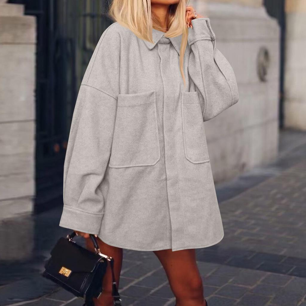 Women's Faux Suede Button Jacket Oversized Gathered Hem Short Length Coat Casual Vintage Outerwear With Pockets