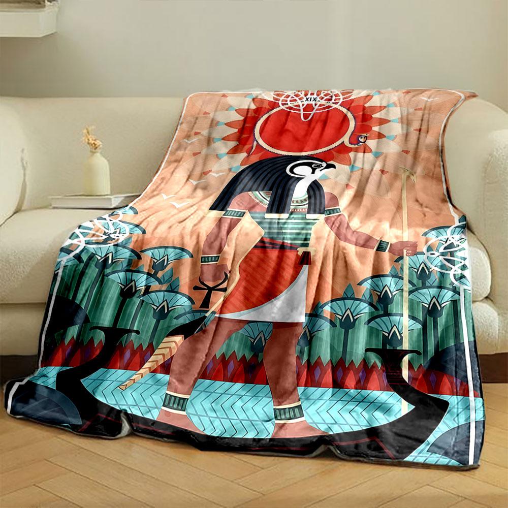 Egyptian Deity, Sun Symbol, River Scene bedroom Blanket for Livingroom Couch lunch break Soft throw for Friend's festival Gift
