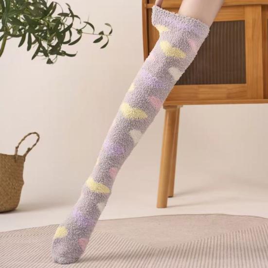 Women Long Floor Socks Soft Fluffy Over Knee Socks Colorful Warm Thick Thigh High