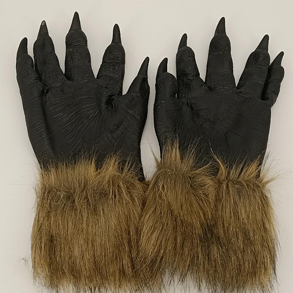 1 пара перчаток Wolfman Искусственный костюмный реквизит Хэллоуин Новинка Черный+Коричневый Для взрослых