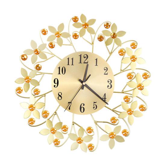 Round Rhinestone Flower Wall Clock Living Room Home Restaurant Hanging Decor