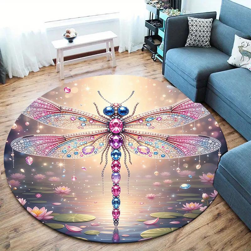 Beautiful dragonfly Round Area Rug,Carpet Rug for Living Room Bedroom Sofa Playroom Decor,Non-slip Floor Mat