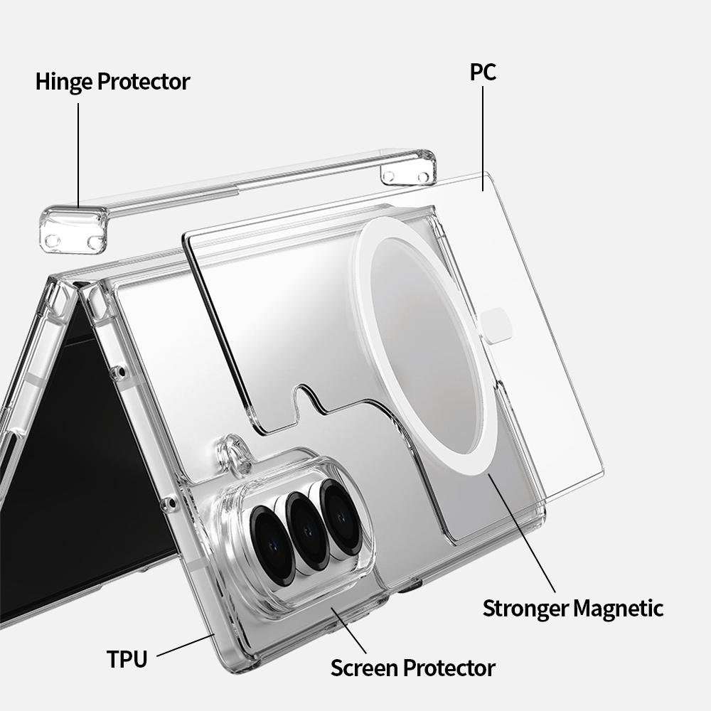Case for Samsung Galaxy Z Fold 7 Case Hard PC Back & TPU Frame, Transparent Premium Shockproof Bumper Phone Cover - Magnetic