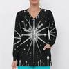 Women Plus Size Printed Nurse Scrub Top V Neck Long Sleeve With Front Pockets Black Green Gold