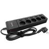Удлинитель европейского стандарта, 2500 Вт, защита от перенапряжений, вилка европейского стандарта, 3 USB, 5-контактные розетки, 5 переключателей, электрические удлинители, шнур 2 м