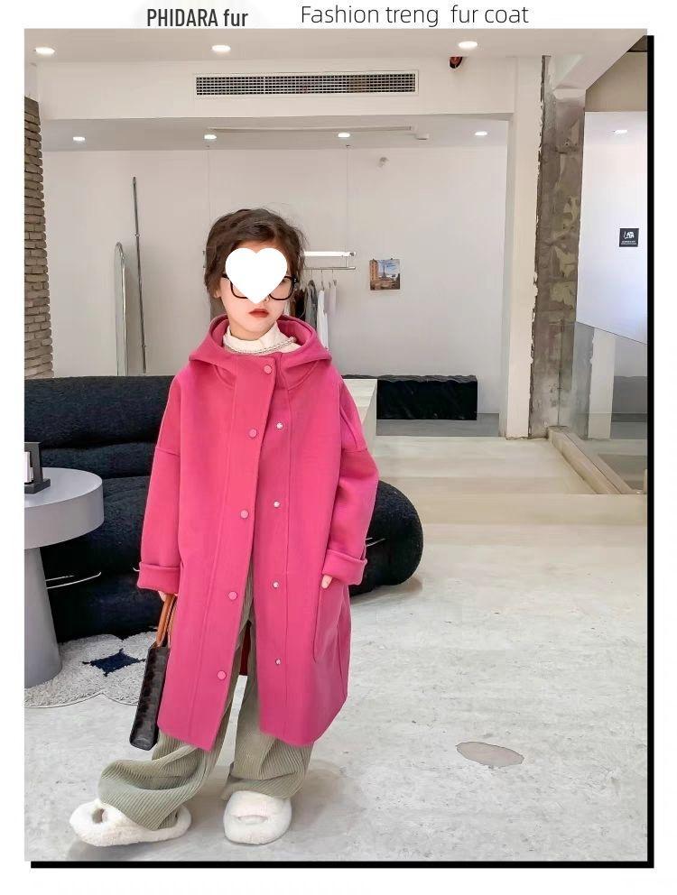 Пальто из шерсти и кашемира для девочек в корейском стиле - Толстое, средней длины, Модное