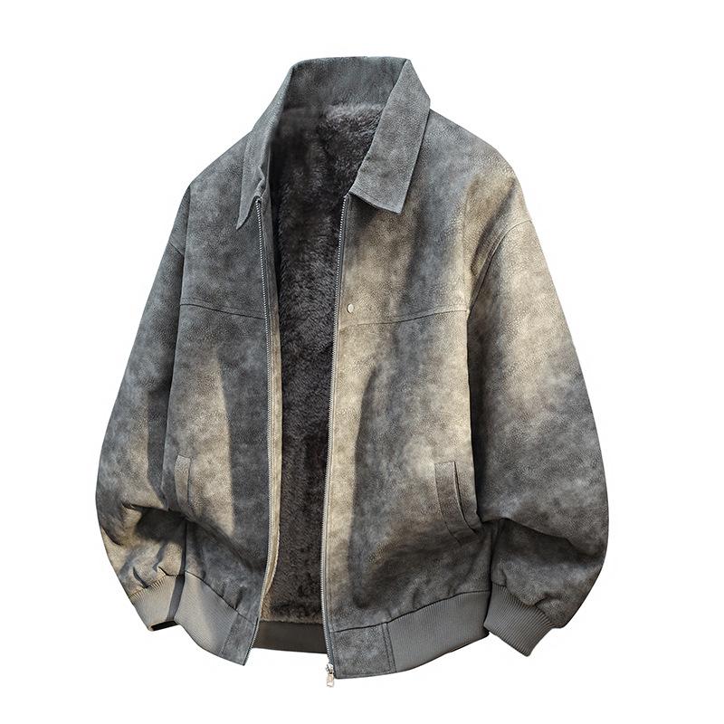 Мужская ретро куртка из ПУ кожи с флисовой подкладкой - Теплая, Модная, Утепленная, Стильная, Универсальная, Большого размера